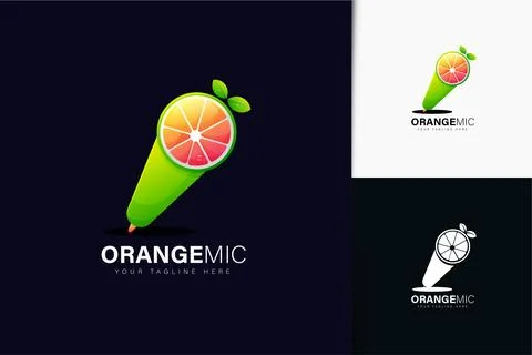 Orange microphone logo design with gradient Stock Illustration