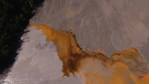 Orange Mining Pollution Runoff at Geamăna Stock Footage 328830113