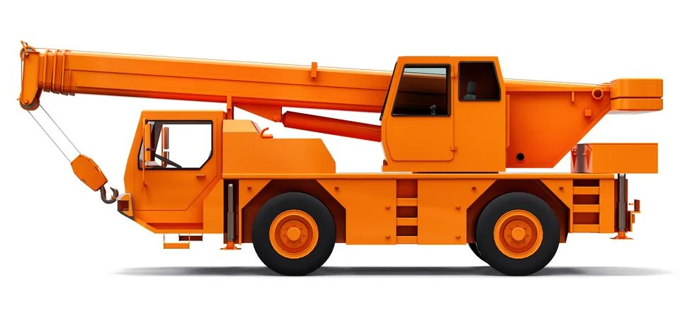 Orange mobile crane. Three-dimensional illustration. 3d rendering. Illustrazione stock