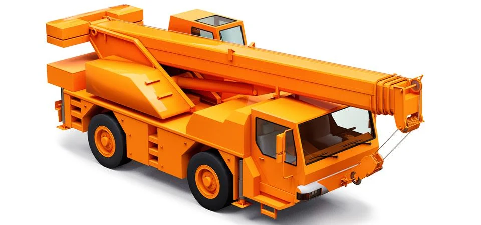 Orange mobile crane. Three-dimensional illustration. 3d rendering. Stock Illustration