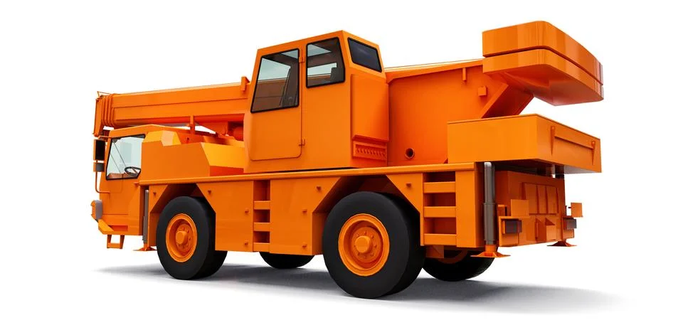 Orange mobile crane. Three-dimensional illustration. 3d rendering. Illustrazione stock