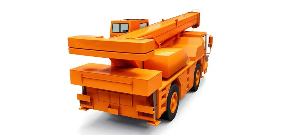Orange mobile crane. Three-dimensional illustration. 3d rendering. Illustrazione stock