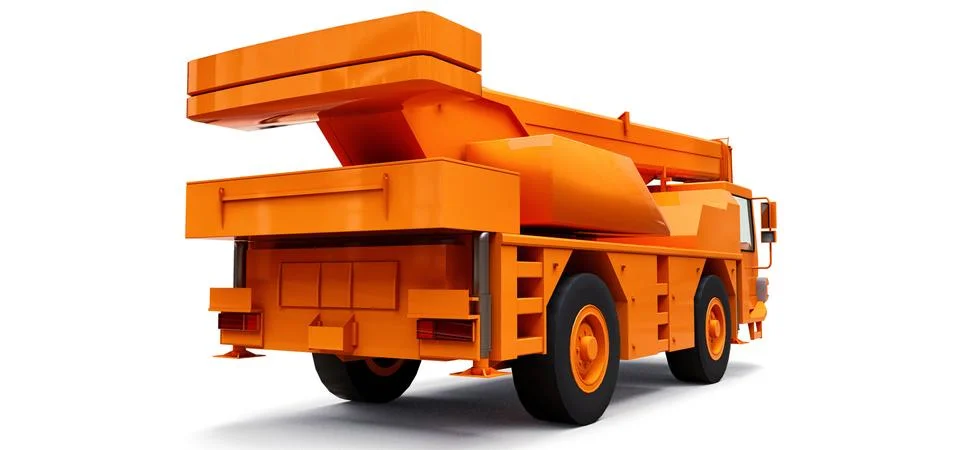 Orange mobile crane. Three-dimensional illustration. 3d rendering. Illustrazione stock