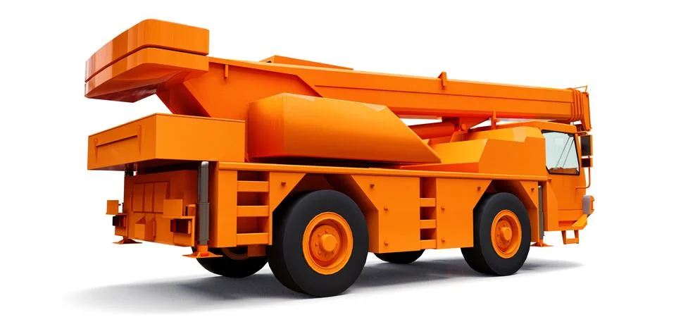 Orange mobile crane. Three-dimensional illustration. 3d rendering. Illustrazione stock