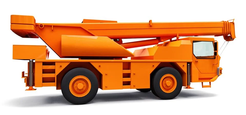 Orange mobile crane. Three-dimensional illustration. 3d rendering. Stock-Illustration