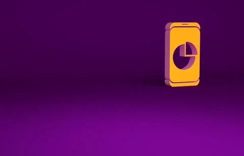 Orange Mobile phone with graph chart icon isolated on purple background. Repo Stock Illustration