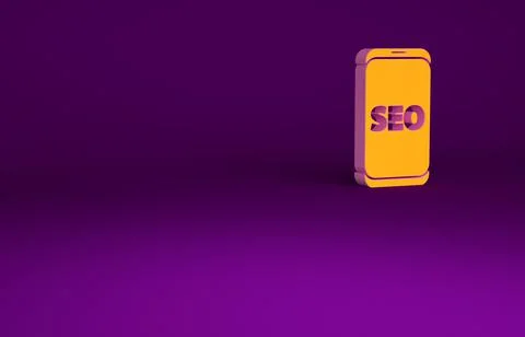 Orange Mobile phone SEO optimization concept icon isolated on purple backgrou Stock Illustration