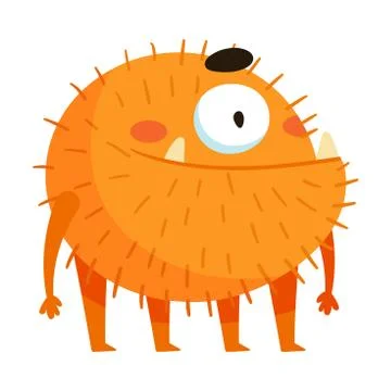 Orange Monster with Teeth Standing and Smiling Vector Illustration 스톡 일러스트