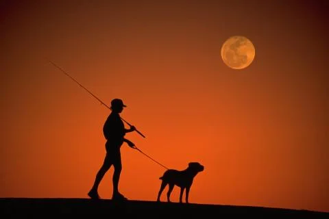 Orange Moon Silhouette Stock Photos
