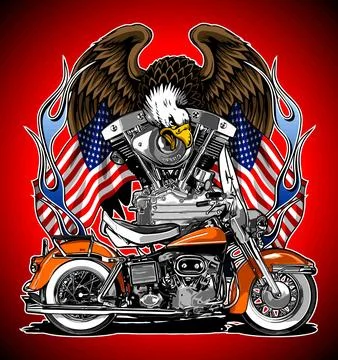 Orange motorbike with eagle in the background Stock Illustration