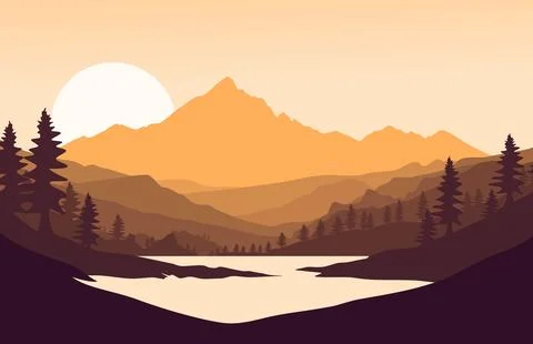 Orange mountain landscape Stock Illustration