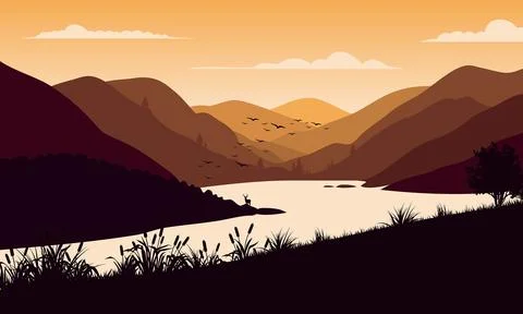 Orange mountain landscape Stock Illustration