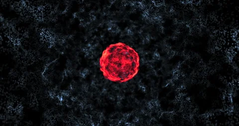 An orange movable ball inside a bluish sphere of clumps of matter Stock Footage 241498037