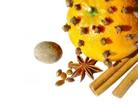 Orange with mulled wine ingredients Stock Photos