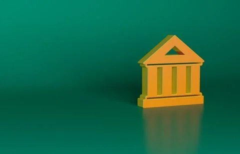 Orange Museum building icon isolated on green background. Minimalism concept. 3D Ilustración de archivo