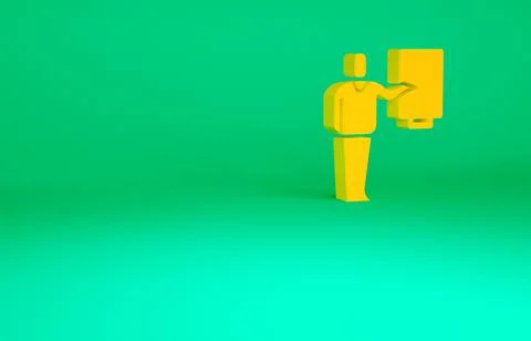 Orange Museum guide icon isolated on green background. Minimalism concept. 3d 스톡 일러스트
