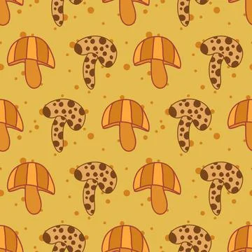Orange mushrooms vector repeat pattern background design Stock Illustration