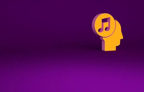 Orange Musical note in human head icon isolated on purple background. Minimal Stock Illustration