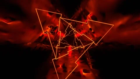 Orange Mystical Triangular Corridor with Fluorescent Light Background VJ Loo Stock Footage 334719432