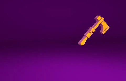 Orange Native american tomahawk axe icon isolated on purple background. Minim Stock Illustration