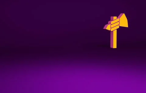 Orange Native american tomahawk axe icon isolated on purple background. Minim Stock Illustration
