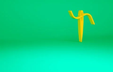 Orange Needle for sewing with thread icon isolated on green background. Tailo 스톡 일러스트
