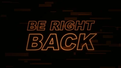 Orange neon Be Right Back glitch text with digital glitch effect Stock Footage 340252330