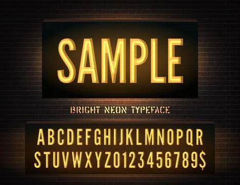 Orange neon box typeface and vector Sample night light sign Stock Illustration