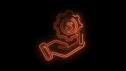 Orange neon business optimization concept video with gear dollar sign and upward 動画素材 330784230