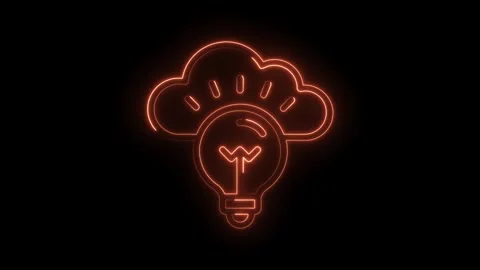 Orange neon cloud computing lightbulb symbol animation on black background Stock Footage 322963487