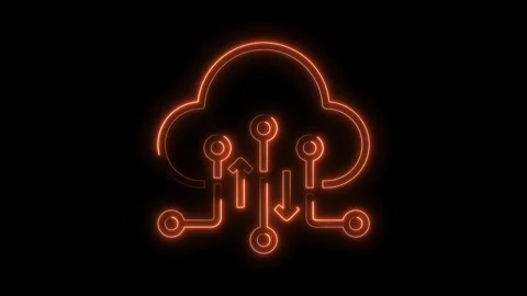 Orange neon cloud computing symbol animation on black background for techno.. Stock Footage 316842345