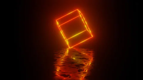 Orange neon cube. Neon Design 4K video with various neon elements and a Video stock 256421541