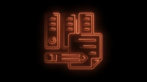 Orange neon database servers and document transfer on black background animated Stock Footage 322976297