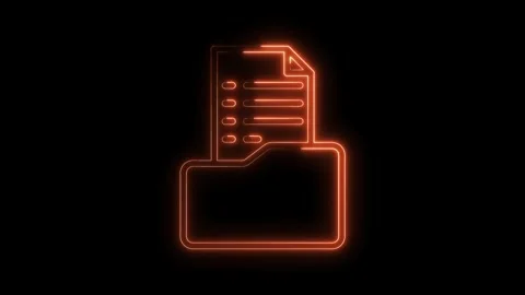 Orange neon document icon animation on black background depicting data Stock Footage 322968661