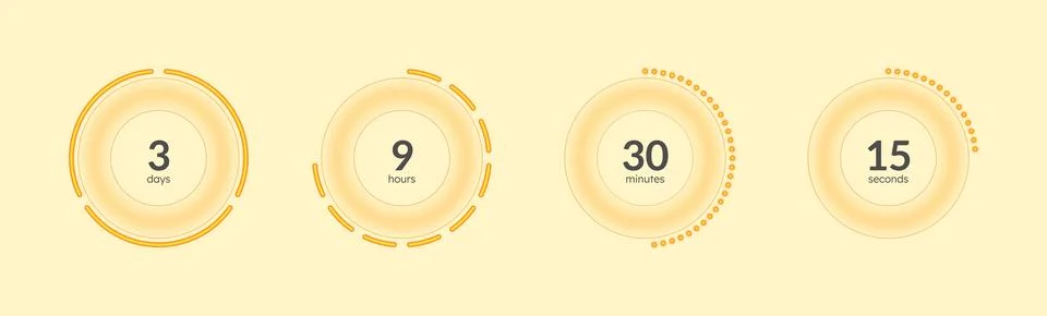 Orange neon dotted circular countdown timer set Stockillustratie