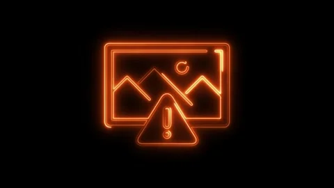 Orange neon error image icon with alert sign on black background animation Stock Footage 308459223