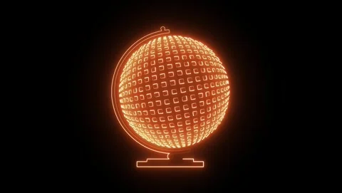 Orange neon globe made of squares on black background Video stock 318053362