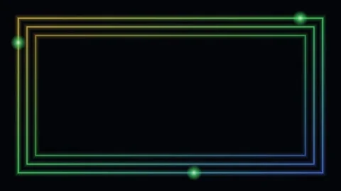 Orange neon glowing frame border background chasing lights loop Stock Footage 342641238