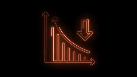 Orange neon graph with upward trends and a declining arrow on a black background Stock Footage 322963093