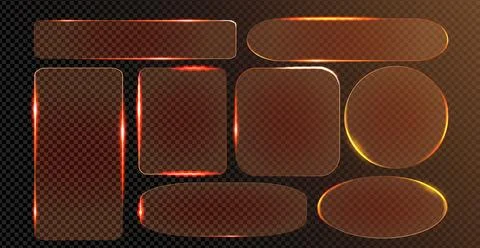 Orange neon light frames set on transparent Stock Illustration