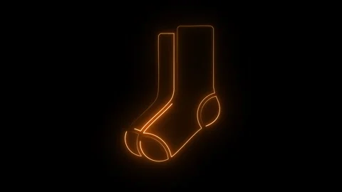 Orange neon light outline of pair of socks animating on black background. Stock Footage 338253134