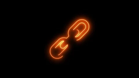 Orange Neon Link Icon Glowing on Black Background connection Stock Footage 320179630