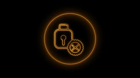 Orange Neon Lock Icon with Cross Mark Inside a Circle on animated Black Bac.. 動画素材 332992595