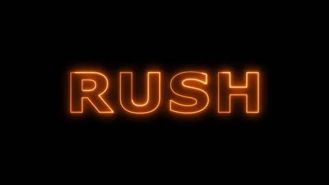 Orange neon RUSH text glowing on black background motion. Video stock 332533998