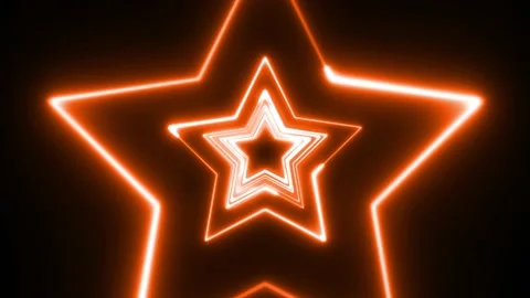ORANGE neon star looping technology on black background. 4K 60Fps stock video Stock Footage 219196249