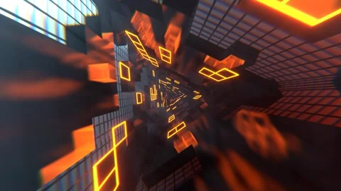 Orange Neon Triangular Sci-Fi Tunnel Background VJ Loop l 4K Stock Footage 294911442