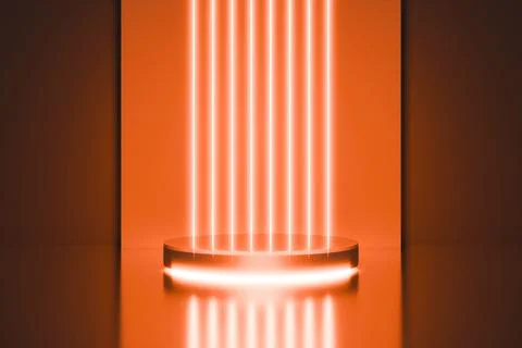 Orange neon vertical bars on dark stage background. Stock Illustration
