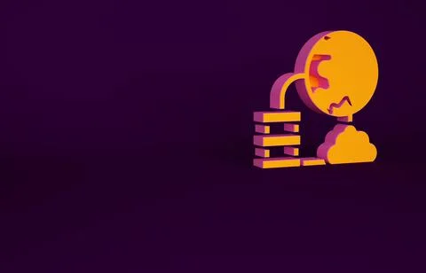 Orange Network cloud connection icon isolated on purple background. Social te Stock Illustration