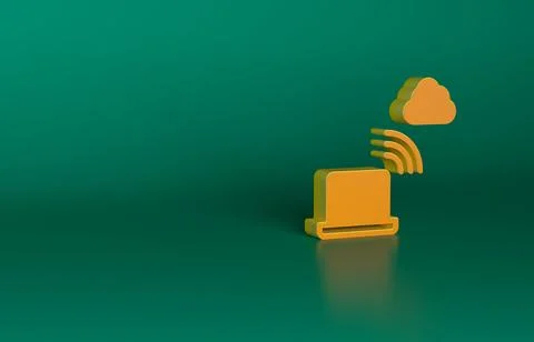 Orange Network cloud connection icon isolated on green background. Social Stock Illustration
