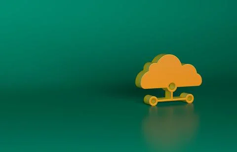 Orange Network cloud connection icon isolated on green background. Social イラスト素材
